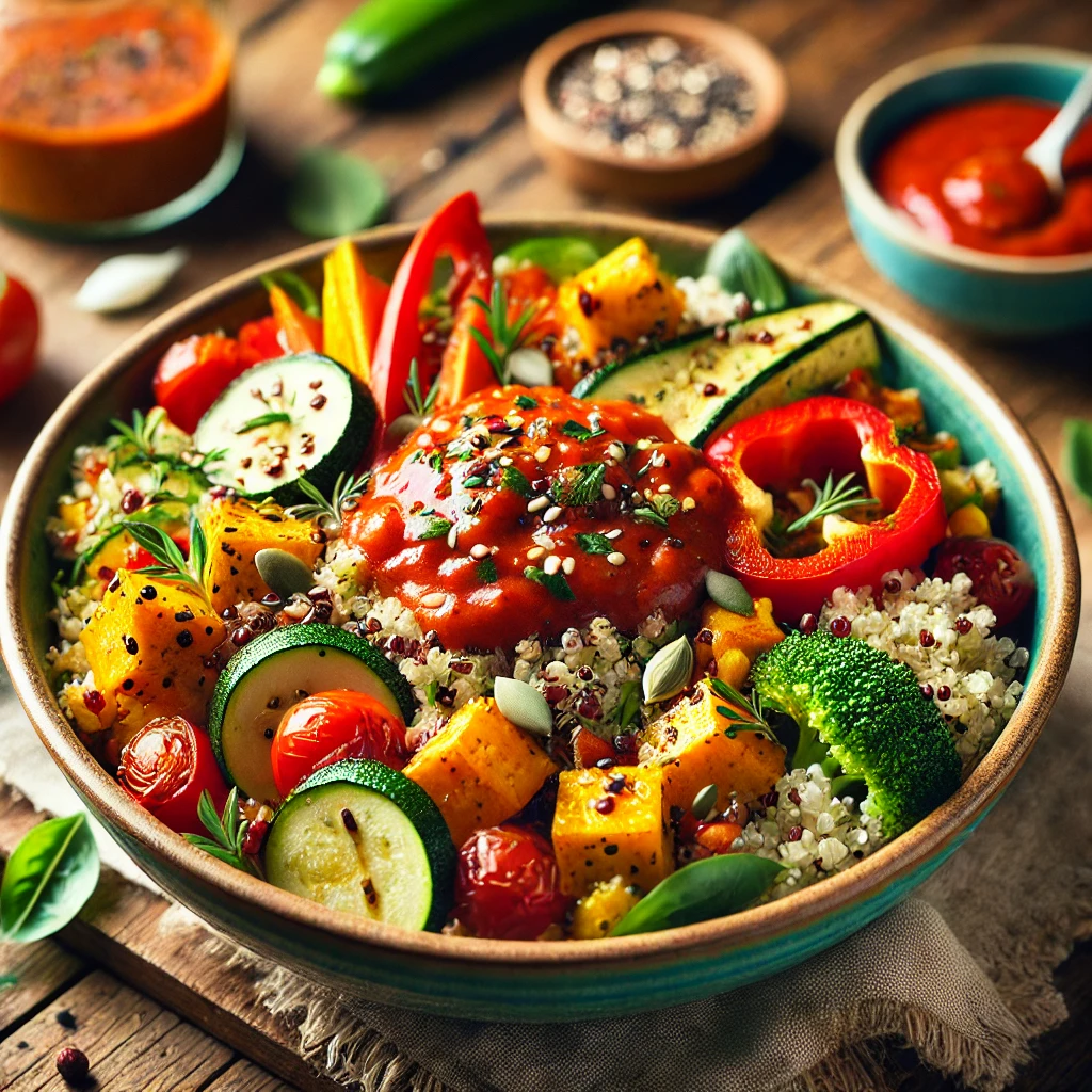 Quinoa and Roasted Vegetable Salad with Bush Tomato Dressing